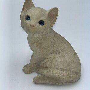 Vintage 1984 Sandicast Cat Sculpture  6" Signed Sandra Brue Glass Blue Eyes